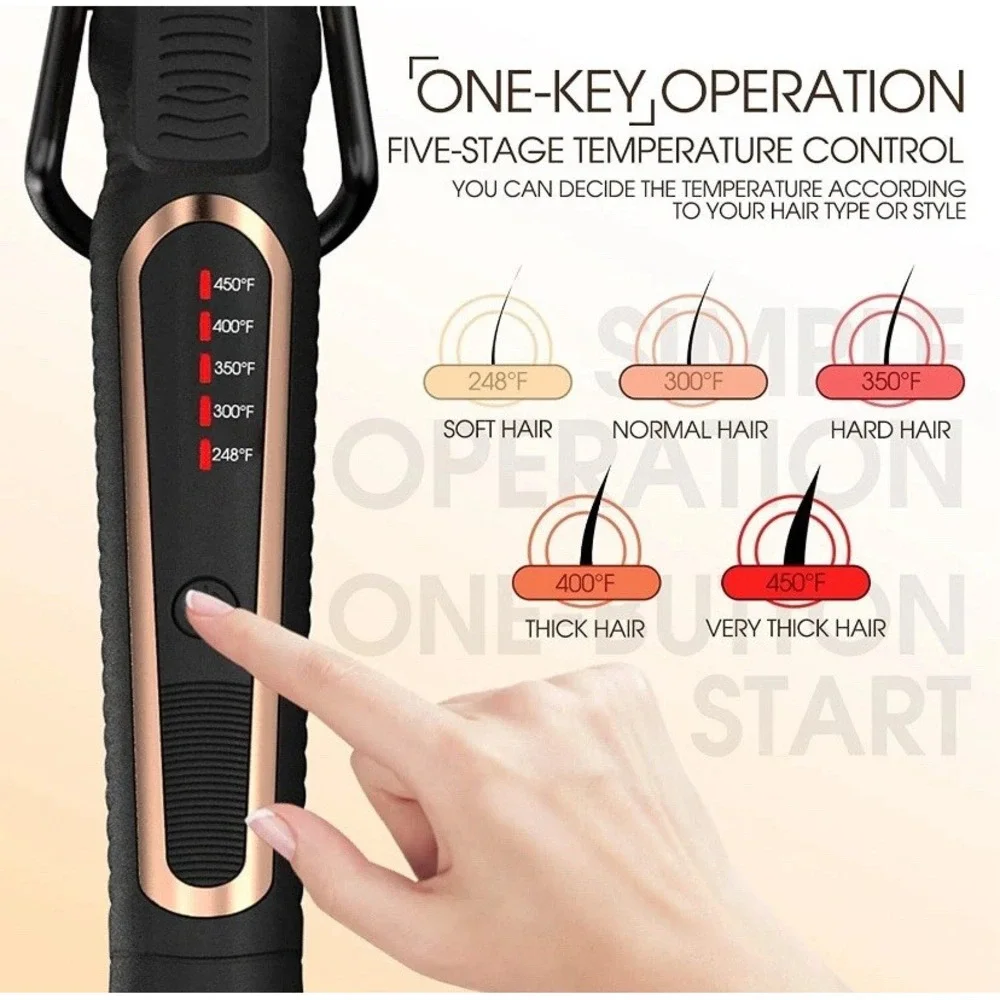 K&K Curling Iron 1.25 inch with clamp Hair Curler with Ceramic Coating Barrel
